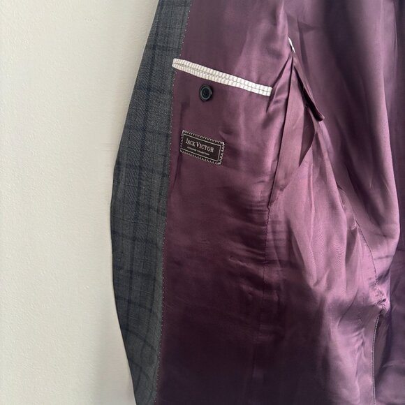 $1600 Jack Victor Grey Plaid Check Suit- 40, Pants 32 Made in Canada - Picture 7 of 16